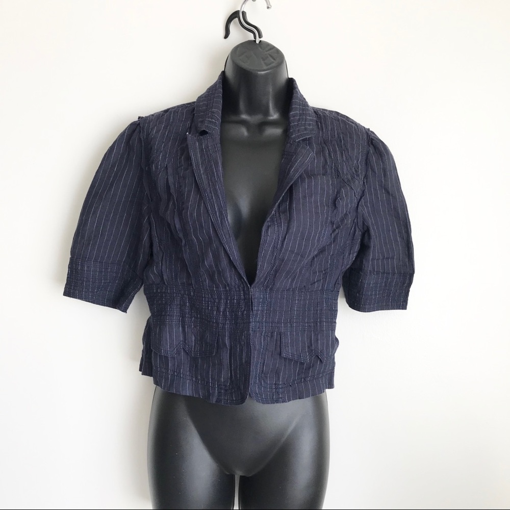 River Island Pin Striped Cropped Linen Blazer S M
